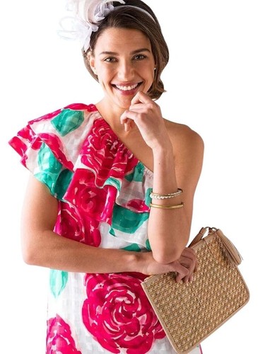 NWT Vineyard Vines Kentucky Derby Run for Roses One Shoulder Dress 0 Silk $158