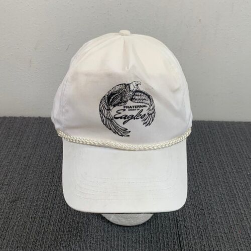 Vintage FOE Fraternal Order of Eagles Snapback Hat Mens OSFA White San Sun Rope - Picture 1 of 14