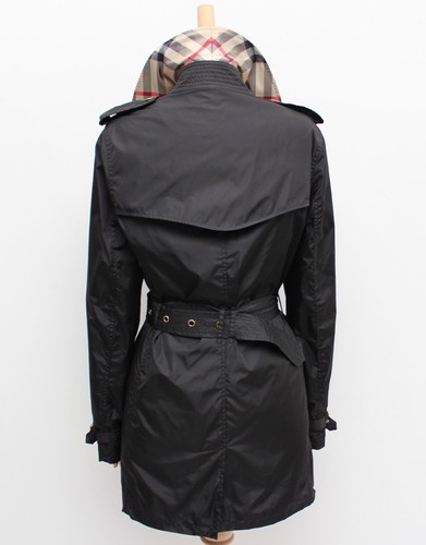 Women's BURBERRY London Nylon Black Trench Coat Gold Button RARE Size US8 ~S/M - Picture 7 of 12