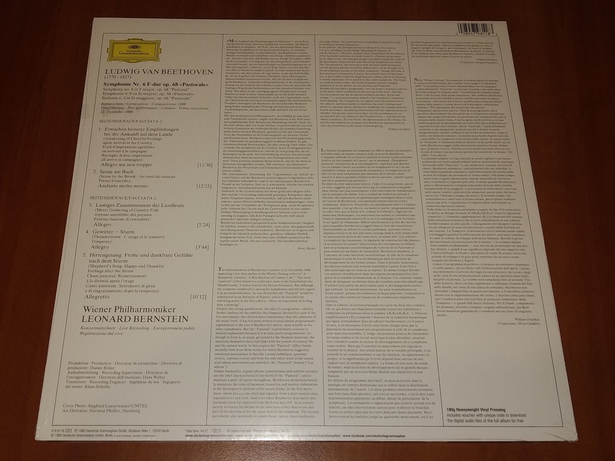 BEETHOVEN SYMPHONIE No 6 PASTORALE LEONARD BERNSTEIN LP 180g VINYL