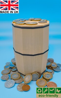 3D-gedruckte Spardose - umweltfreundlich - ähnelt einem Holzfass