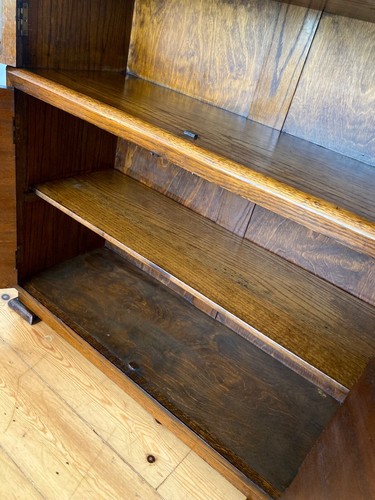 ANTIQUE VINTAGE TIGER OAK PART GLAZED BOOKCASE DISPLAY CABINET SIDEBOARD C.1930 - Picture 7 of 11