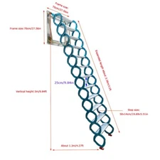 Intbuying Wall Mounted Folding Ladder Loft Stairs Attic Al-Mg Alloy Mat Step New