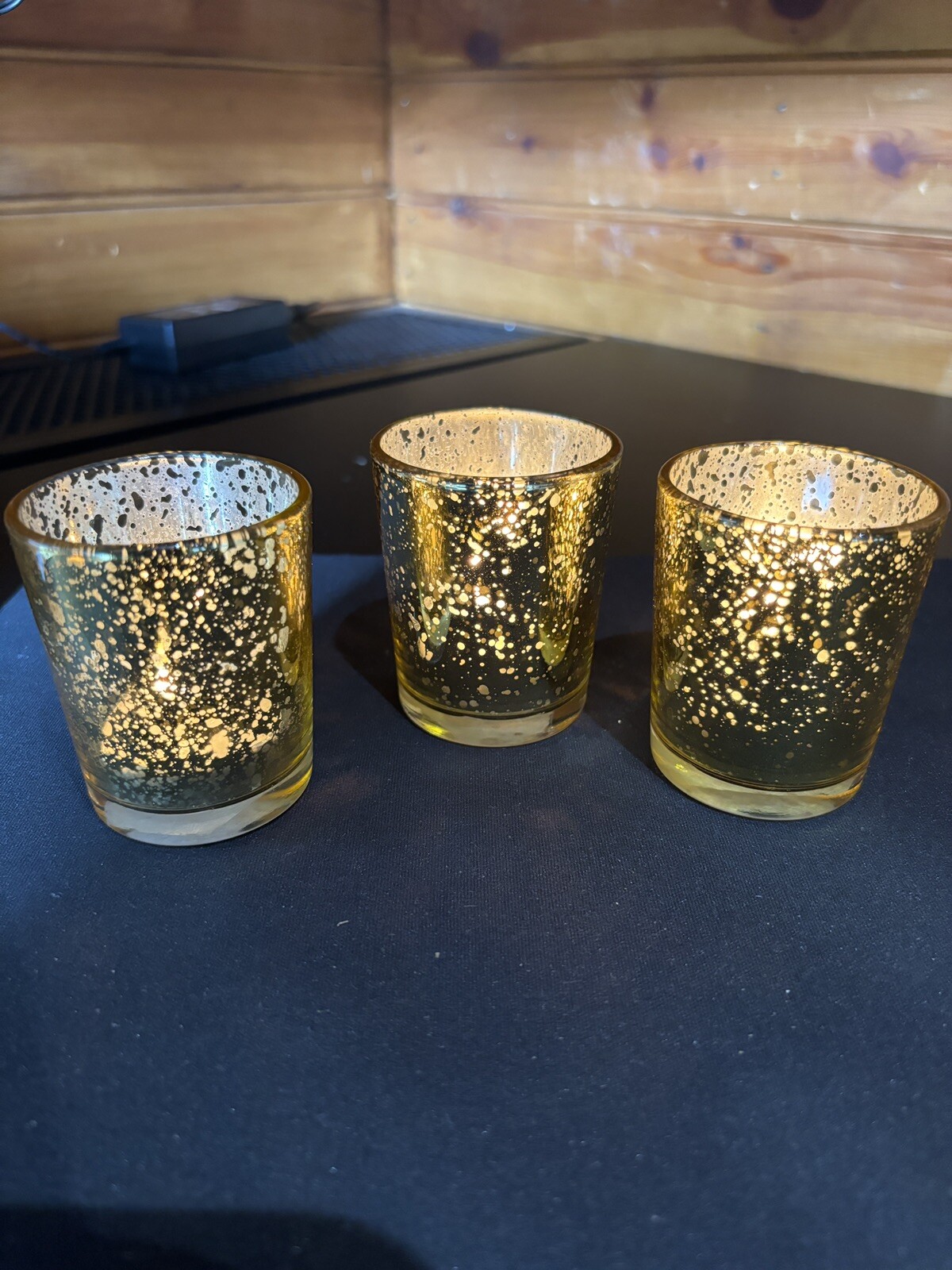 X3Champagne Mercury Gold Glass Tea Light Holder Candle Decor Wedding Centrepiece