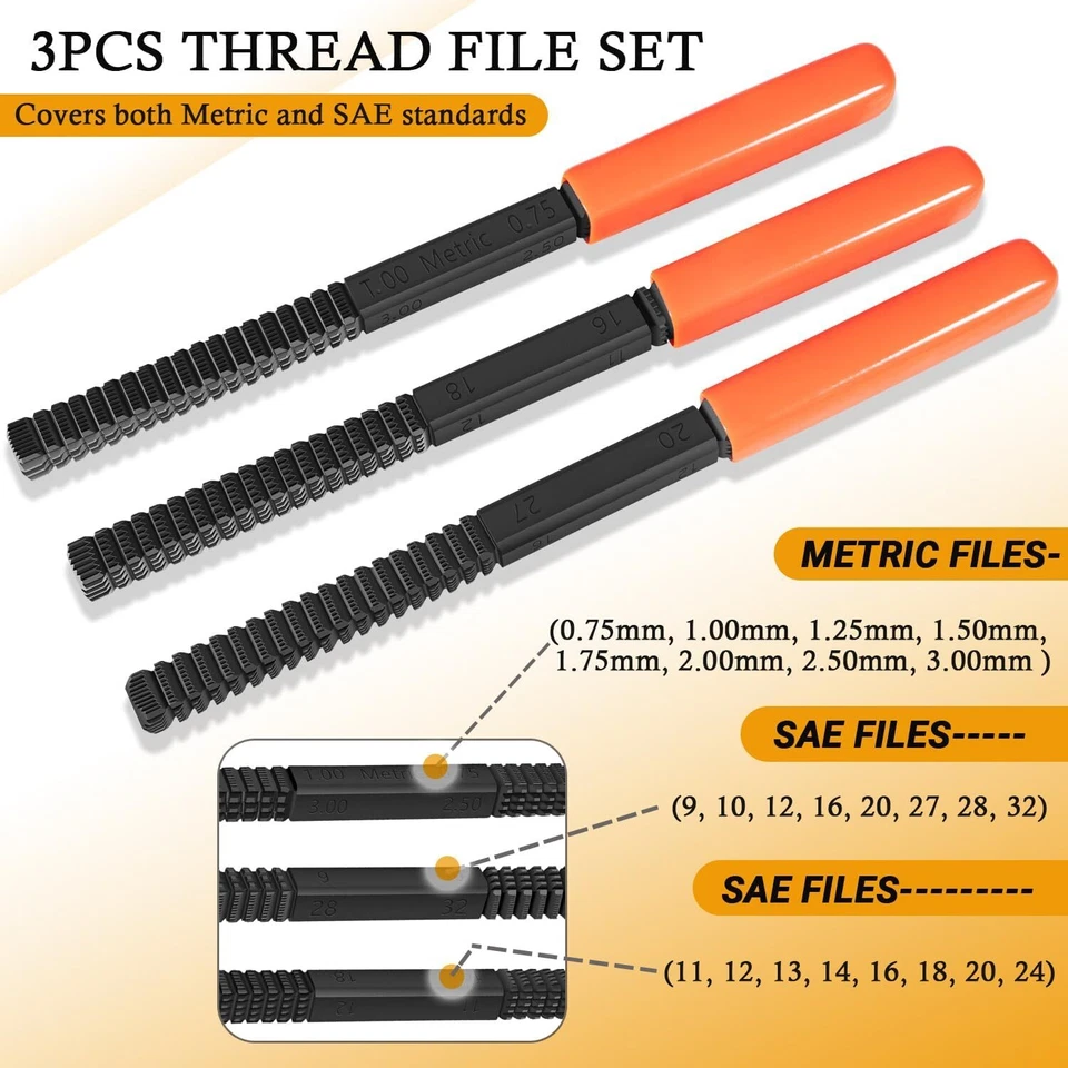 Thread Restorer File Set/Metric and SAE Thread Restoring Chaser File Set - 3PCS - Image 3 of 4