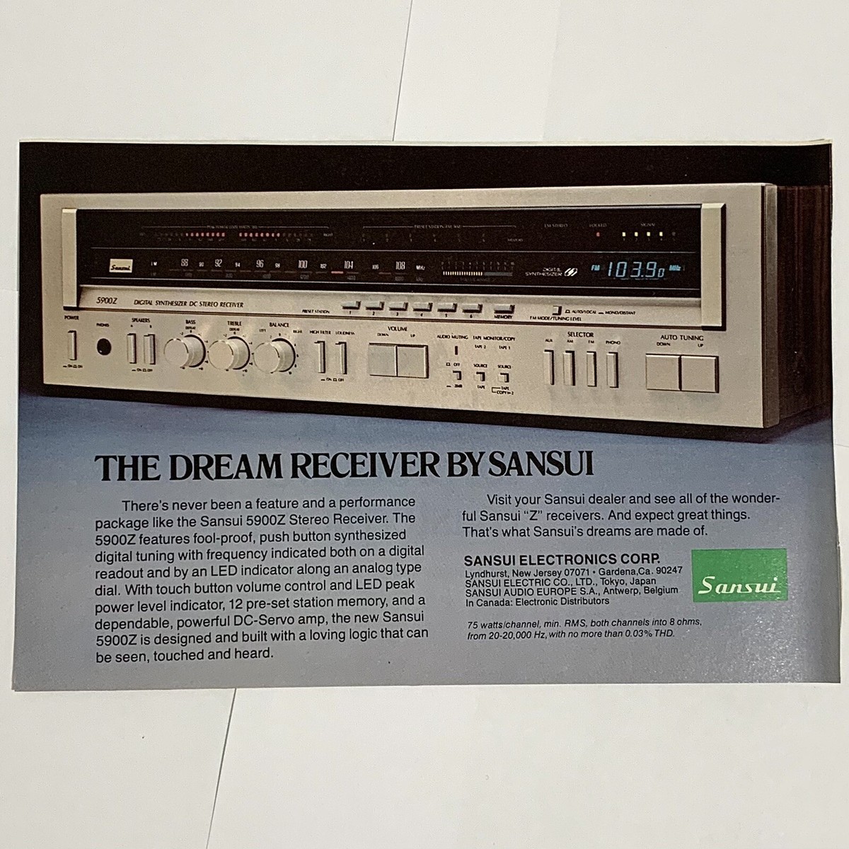 Vintage 1980's Magazine Print Ad Sansui 5900Z Receiver Home Stereo
