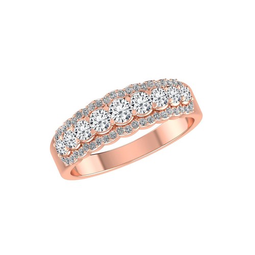 Lab Grown Diamond Double Row Solid 14K Gold April Birthstone Ring #1006 - Picture 10 of 22