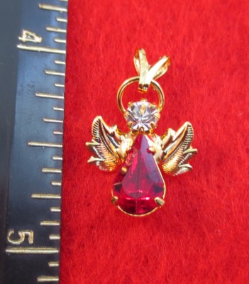 14 KT GOLD PLATED BIRTHSTONE ( 12 MONTHS)  CRYSTAL ANGEL CHARM PENDANT
