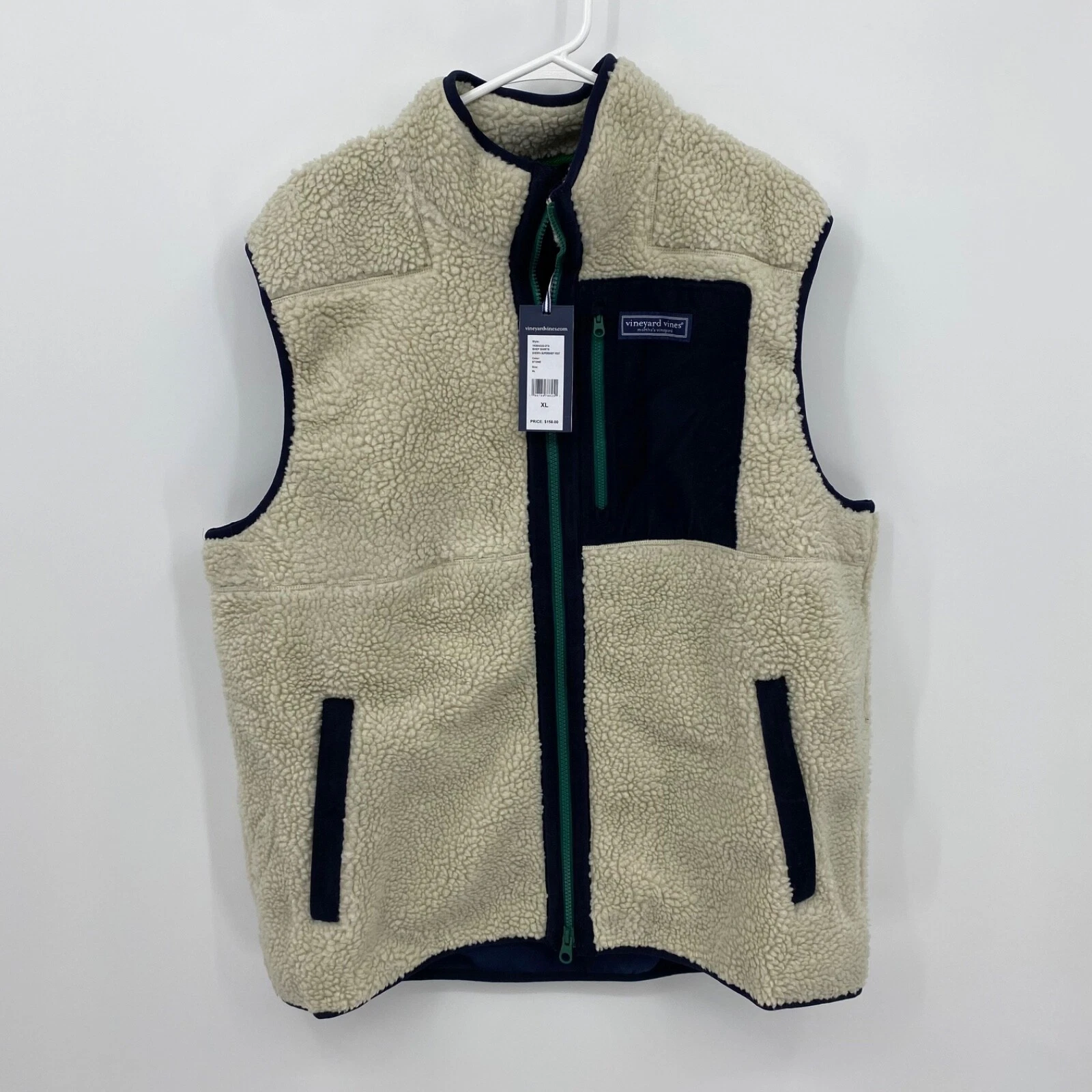 Vineyard Vines Men's Sleeveless Sherpa Zip Vest Pockets Casual Cream Size XL