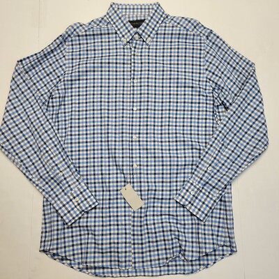WALKER BROTHERS Men's Size XL Blue Check Long Sleeve Flannel Shirt Made In Italy