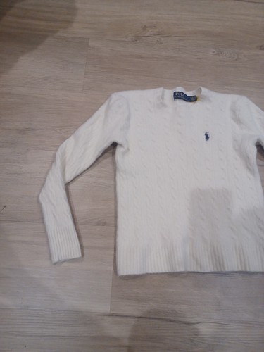 Polo Ralph Lauren Girls Cable Knit Cotton Sweater Pony Cream Size 8 Med 90% Wool - Picture 3 of 7
