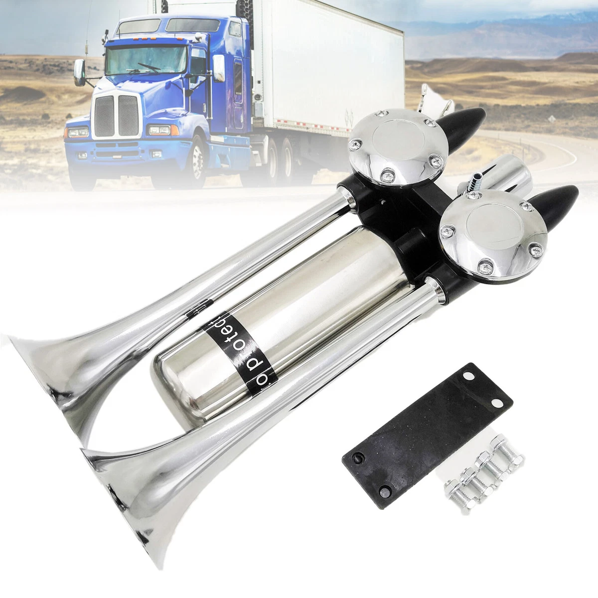 12V 24V 300DB Super Loud Dual Trumpets Air Horn Kit for Semi or