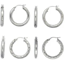 Stainless Steel 1-1/8 inch (28 mm) Round 4 mm Tube Hoop Earrings