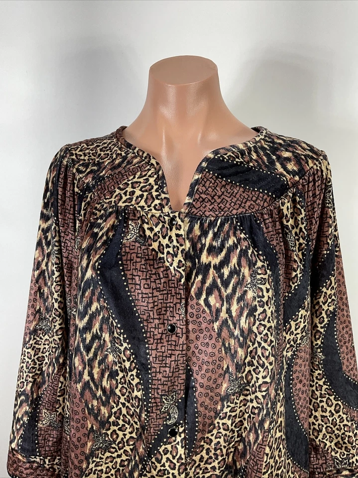 Camisón Sears Fundamental Vintage Años 80 Bata Casa Abrigo Estampado Animal a Presión Talla M Foto 3 de 4