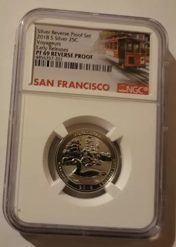 2018 S Silver Reverse Proof ATB Voyageurs 25c NGC PF69 ET San Francisco