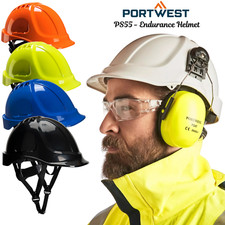 Portwest Endurance Helmet Vented Hard Hat Ratchet Chin Strap ABS Safety Work Cap