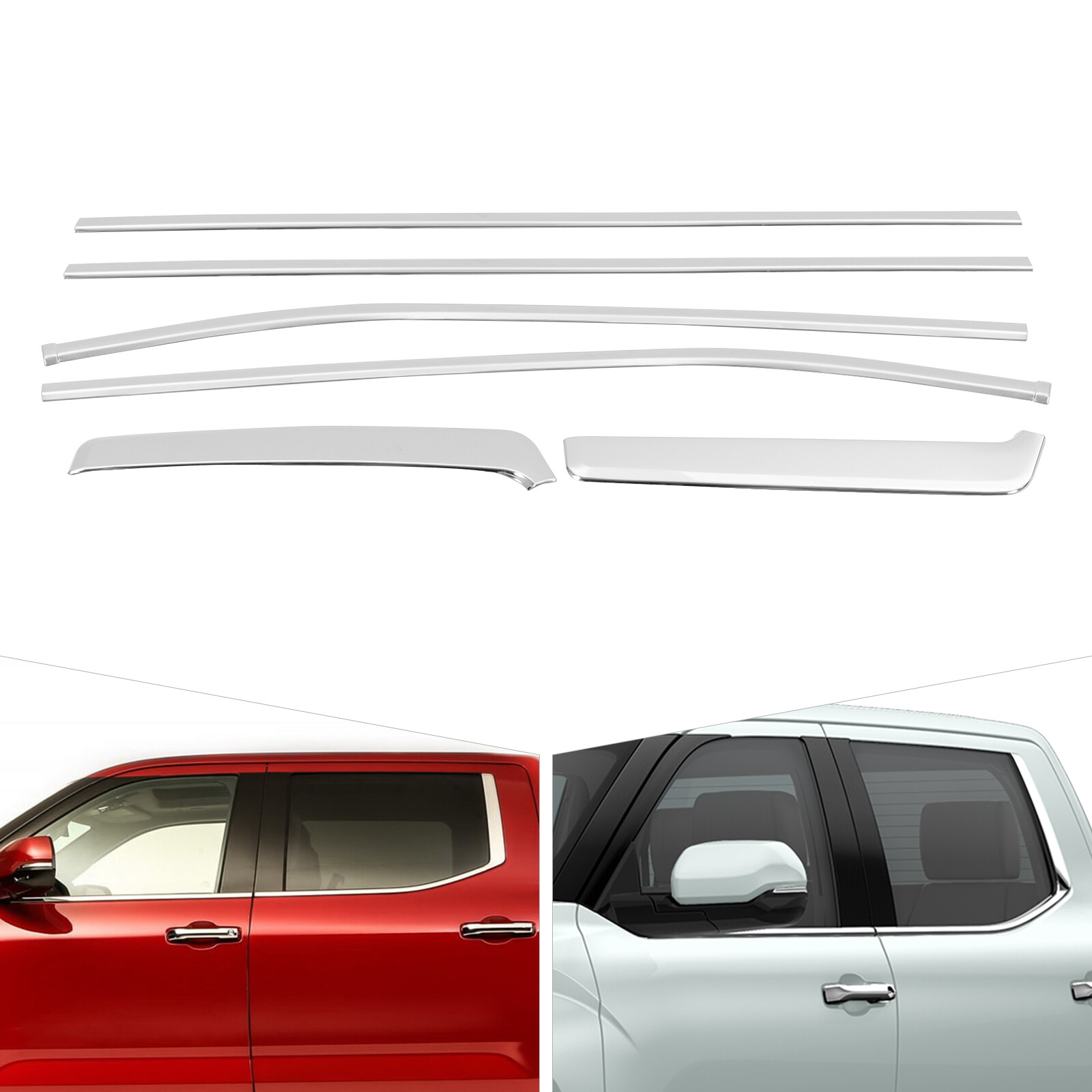 For Toyota Tundra 2022-2024 6Pc Steel Chrome Door Window Sill Molding Panel Trim