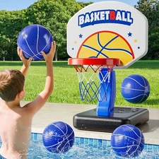 Pool Basketball Hoop Poolside for Kids Ages 3-8, Adjustable Basketball Set with