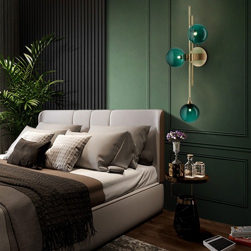 Mid-Century Modern Decor Globe Wall Sconce Green Glass Indoor LED Wall Light - Picture 8 of 11