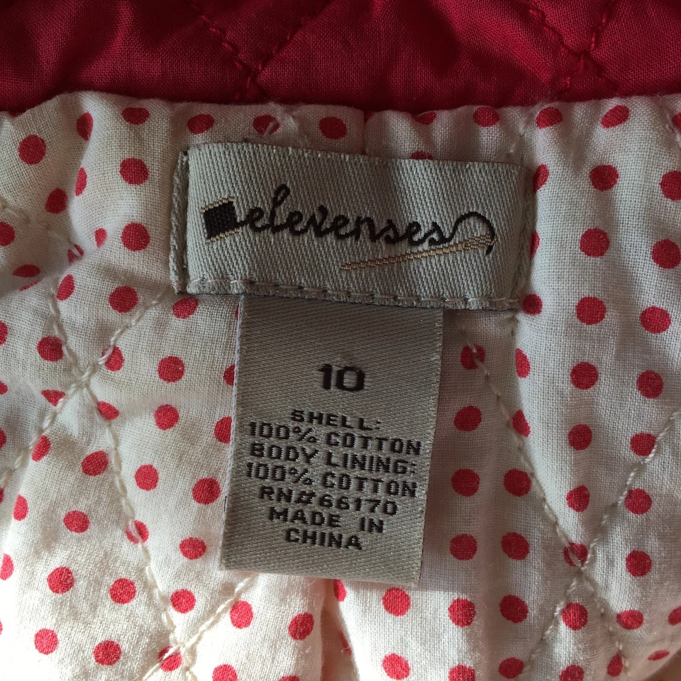 ELEVENSES Anthropologie Red White Floral Textured Hood Jacket Womens sz Small/XS - Image 2 of 4