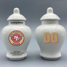Ceramic Football Urn   San Francisco 49ers Theme, Custom Text  Number