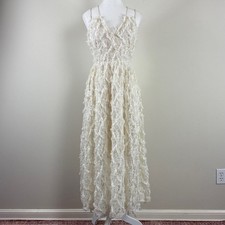 J. ING Cream Lace Shag Strappy Open Back Maxi Dress Size Medium