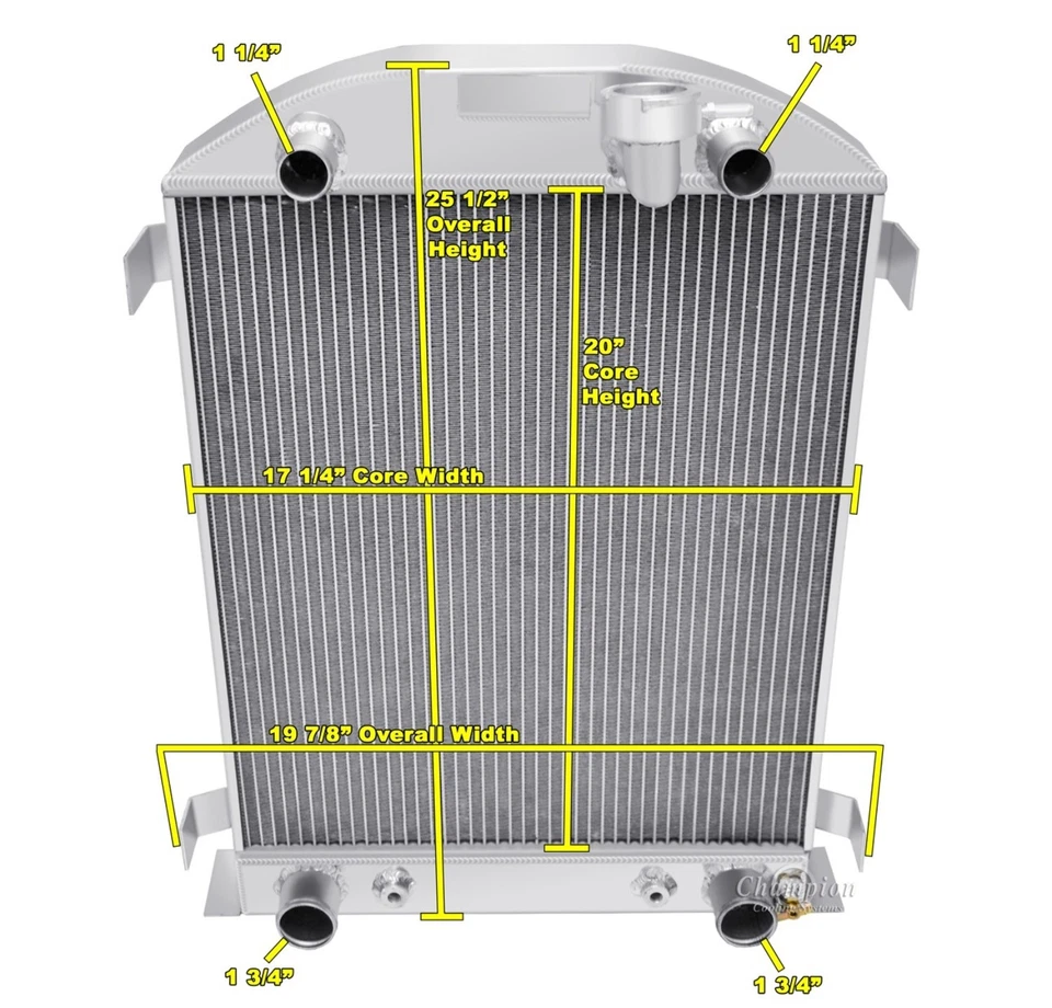 CHAMPION 3 ROW ALL ALUMINUM RADIATOR 1930 1931 FORD MODEL A FLATHEAD ENGINE - Image 3 of 3