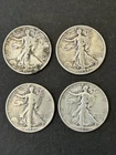 4 CIRCULATED WALKING LIBERTY HALF DOLLARS  1920 ,1934.19441945,