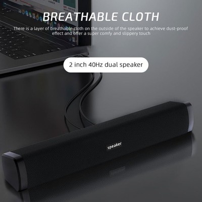 Computer USB Lautsprecher Schwarz Stereo Bass Soundbar für Desktop Laptop Tablet