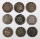 9 US Seated Liberty Dimes: 1853(2) 1856(2)1858(hole),1859-O,1861,1875,1886