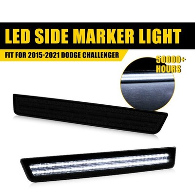 2pcs White Front Bumper Side Marker LED Light Smoke For Lamp Challenger 2015-22