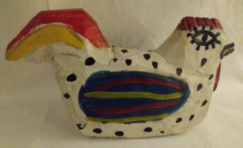 Guatemala Folk Art Rooster Handpainted Wood Hand-Carved Sitting 11-inch