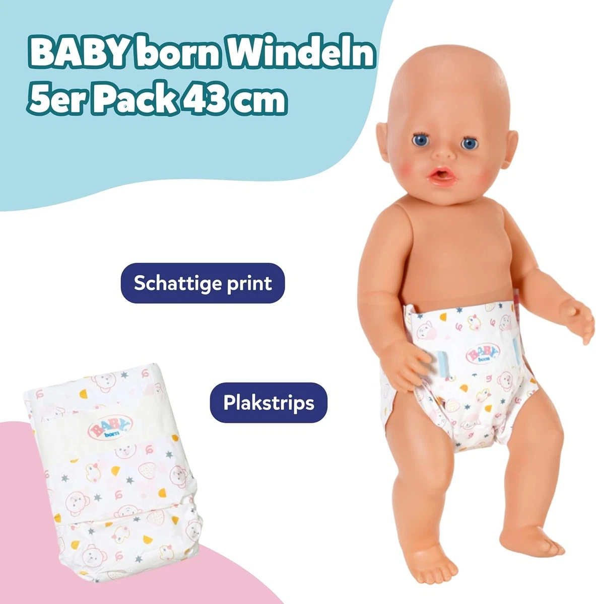 BABY born Doll Nappies 5 Pack, Reusable Toy Nappies for 43cm Dolls