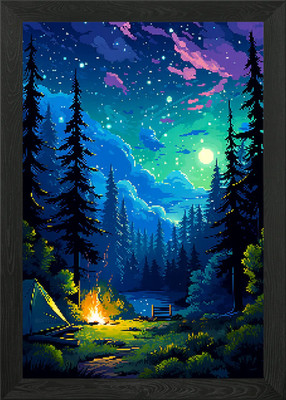 Wald Camping Pixel Kunst Gerahmtes Wandbild Poster Leinwanddruck Bild