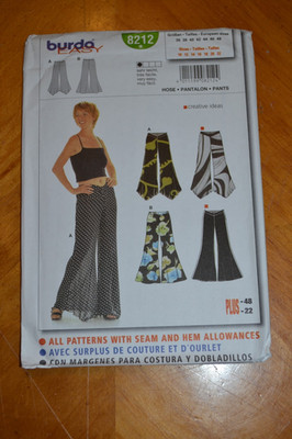 Burda 8212 sewing pattern, womens wide-legged pants, size 10-22