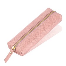 Pink Genuine Leather Case Pen Organizer For Adults Small Pencil Case For Women.