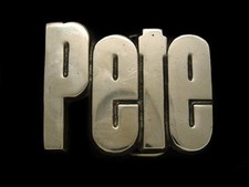 UA07123 VINTAGE 1970s NAME PETE SOLID BRASS BARON BELT BUCKLE