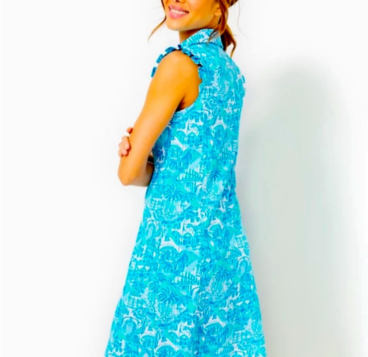 NWT Lilly Pulitzer Luxletic Silvia Golf Dress Amalfi Blue Sunny State of Mind XL