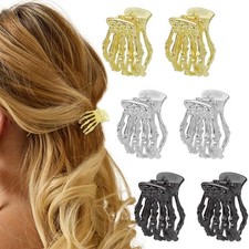 6 Pcs Halloween Skeleton Hand Hair Clips Gothic Skull Bone Hand Hair Claws Sm...