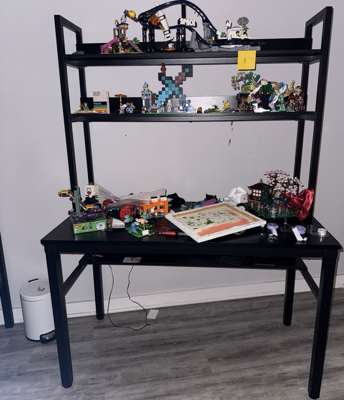 Black Computer Desk with 2-Shelf Hutch, Wood & Metal, Freestanding