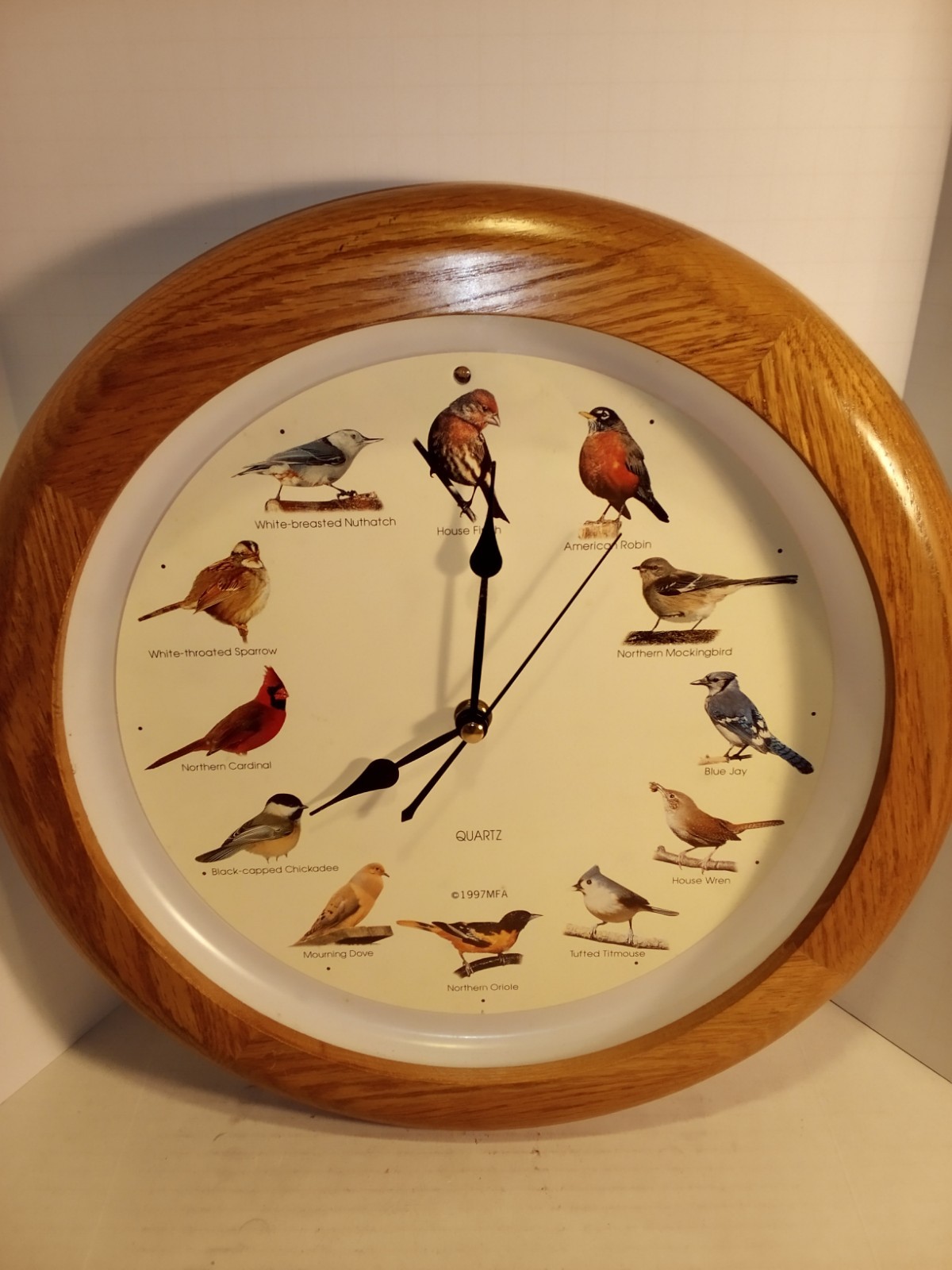 VTG MFA 1997 Singing Bird Wall Clock 13.5” Quartz House Finch Tested Works