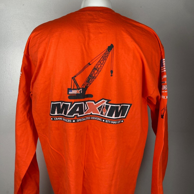 Maxim Crawler Crane Safety Orange Long Sleeve Shirt Union Ironworkers