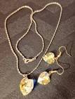 14KGP 20 inch delicate chain necklace sparkling heart pendant & earrings rhinest — photo 1