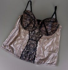 Torrid NWT Bustier Underwired Corset Basque Bra Boned Opaque Lace Black Tan Sz 4