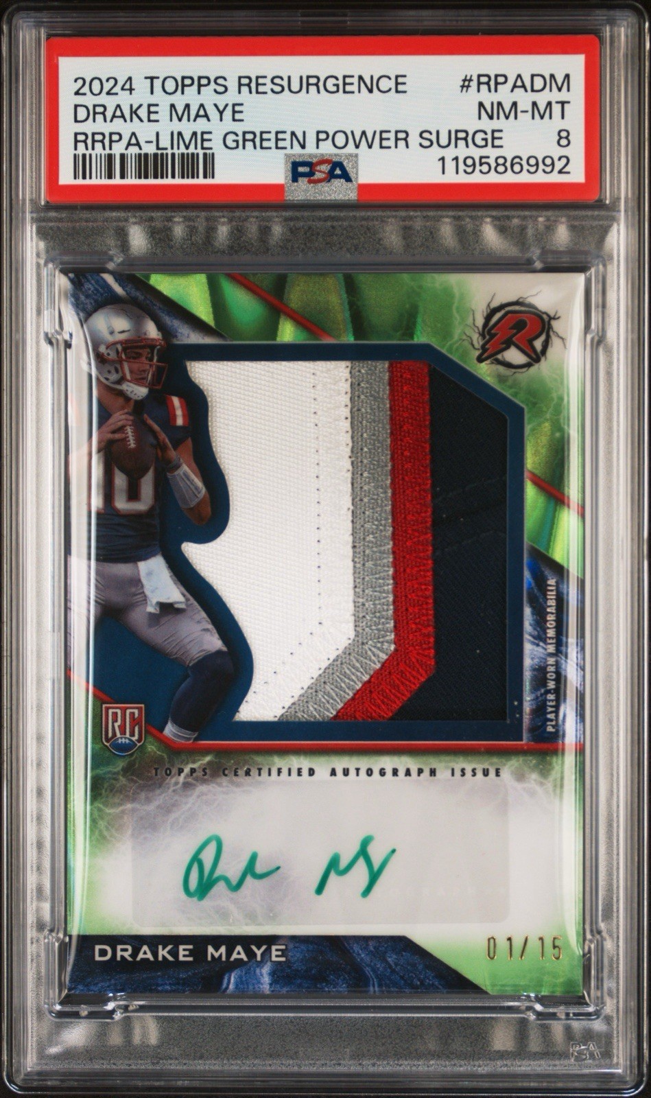 Drake Maye Topps Resurgence Resurgence Rookie Patch Autographs #RPADM Lime Green Power Surge
