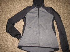 NIKE Women's Medium Hooded Full Zip Front Sweatshirt Jacket Black Gray Dri Fit