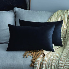 Set of 2 Cozy Velvet Rectangle Decorative Throw Pillow Covers - 12"x20" Black