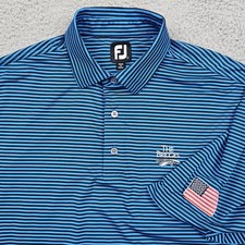 FootJoy Polo Shirt Mens Large Blue Striped Golf Performance Stretch Golfer USA