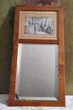 ANCIEN PETIT MIROIR TRUMEAU BISEAUTÉ AVEC IMAGE 36,5 X 18