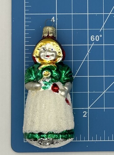 Cook w/Spoon & Carrot Green Dress Mouth Blown Glass Ornament Czech Republic 3.5H - Picture 9 of 9
